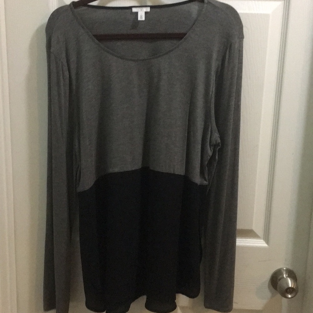 Half Grey Half Blue Long Sleeve Shirt